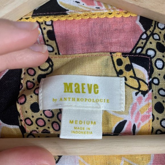 Anthropologie Maeve ASO Call Me Kat Leopard Linen Short Sleeve Blouse Shirt M - Picture 5 of 9